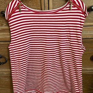 Michael Kors Red and White Sleeveless Zipper Top